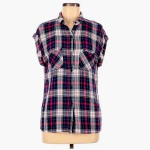 Rails Women's Britt Plaid Short-Sleeved Button Down Shirt Blue Red White